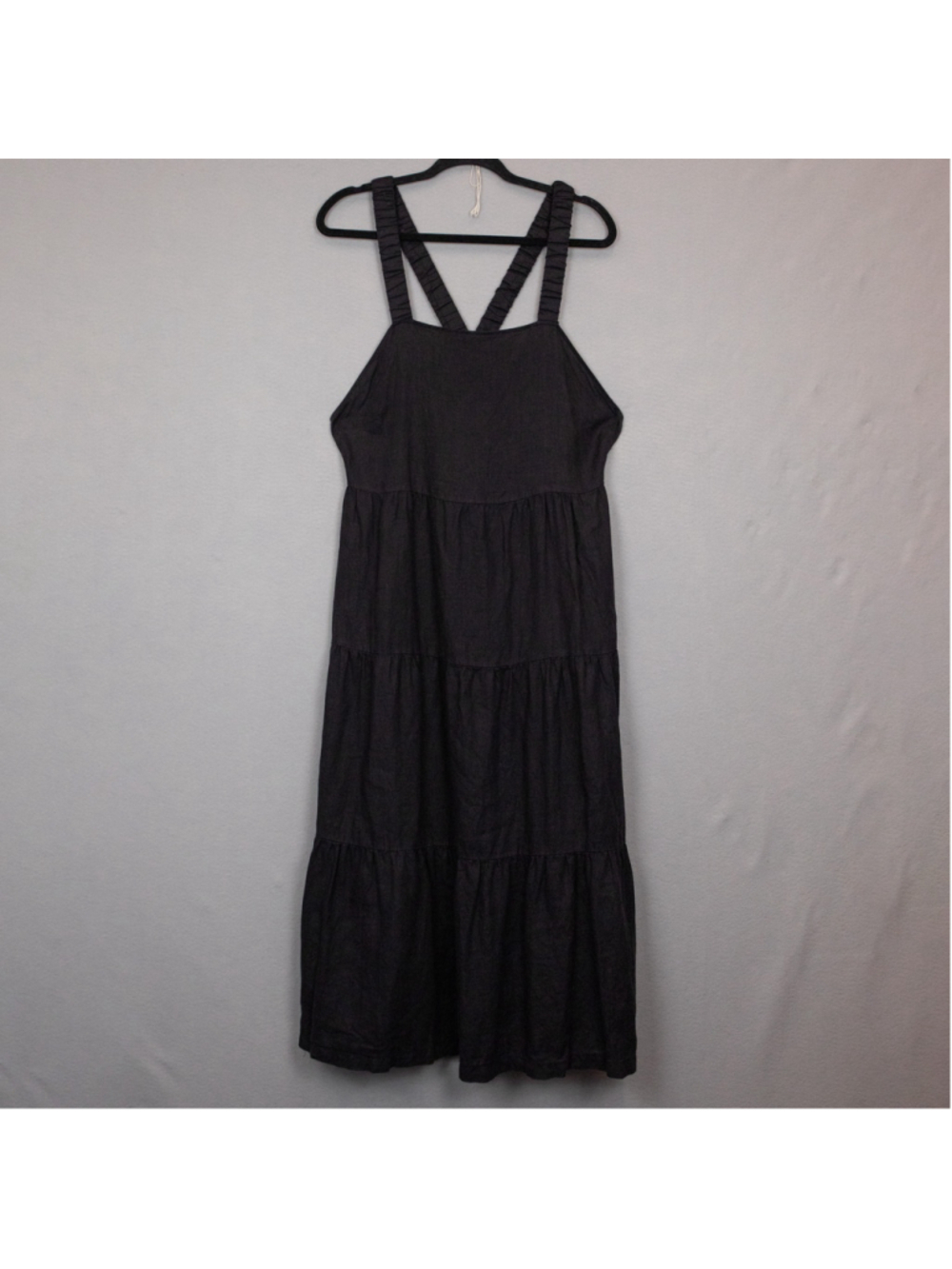 Cloth & Stone black cross back linen tiered midi dress-L